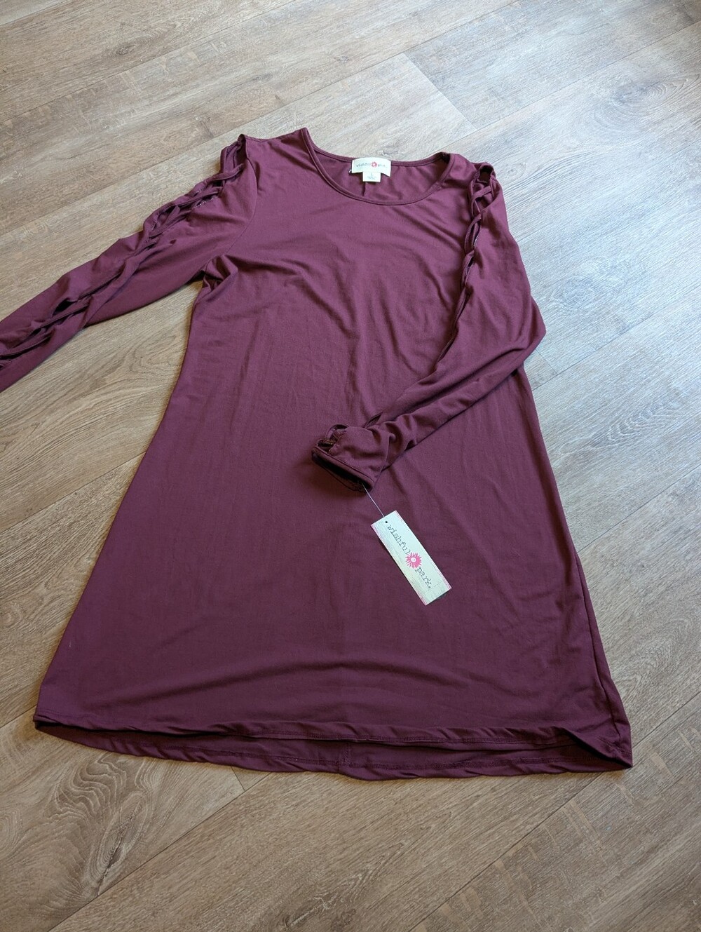 Wishful Park Long  Lace Up Sleeve Accent Dress in Plum